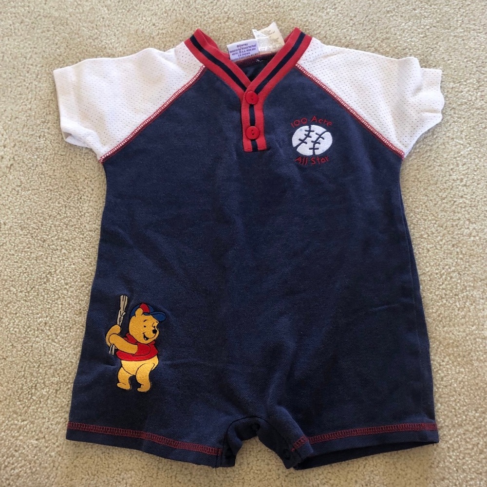 Vintage HTF Winnie The Pooh Baseball Themed Romper